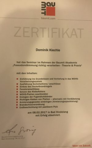 Baumit Zertifikat 2017
