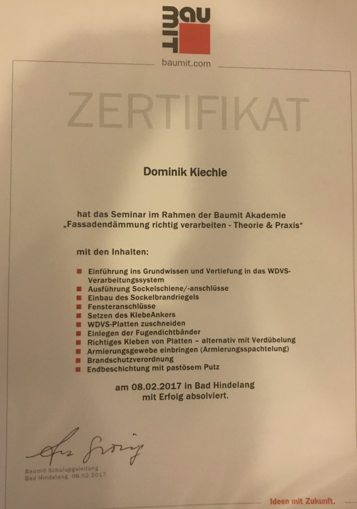 Baumit Zertifikat 2017 