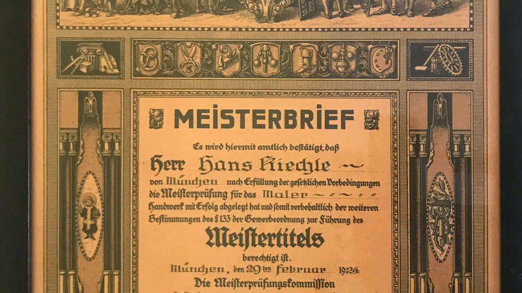 Meisterbrief Malermeister Hans Kiechle 1924 2
